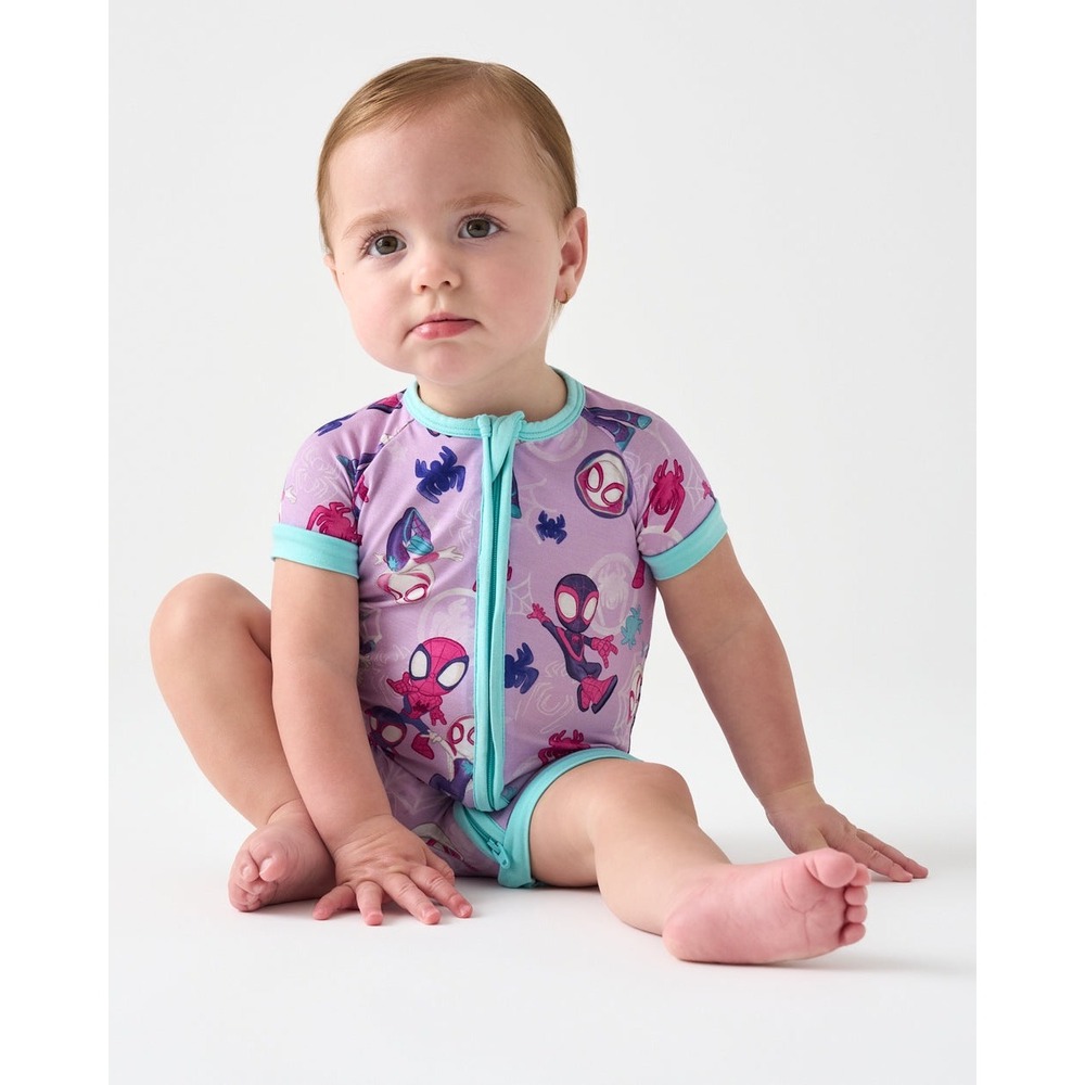 Little Sleepies Spidey & Friends Shorty Zippy Toddler 3T Purple New With Tags
